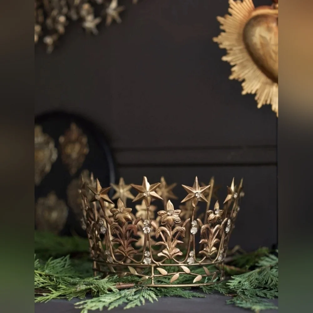 Anthropologie Vintage Style French Crown Starry Corona Santos Terrain Gold